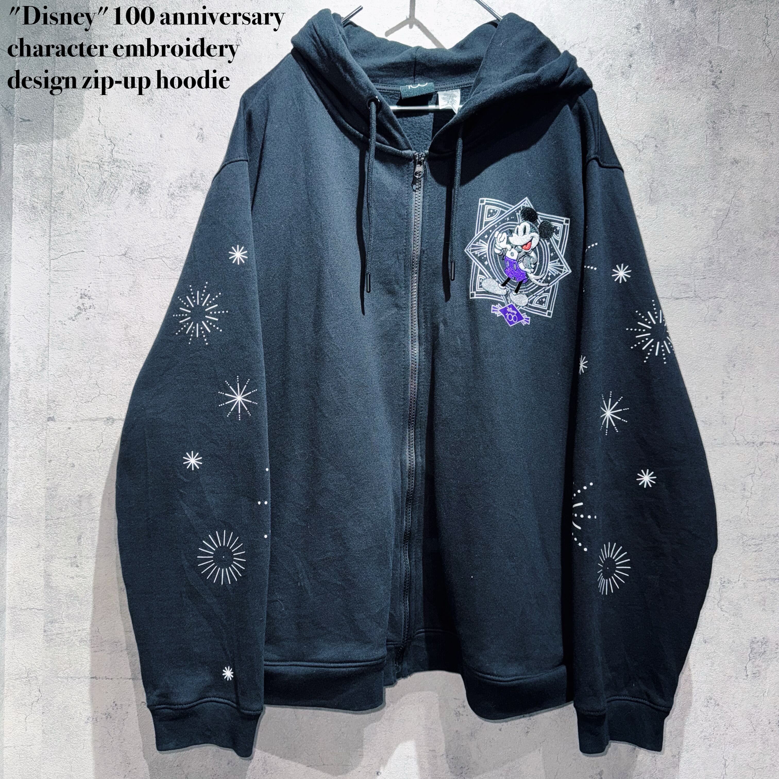 "Disney"100 anniversary character embroidery design zip-up hoodie