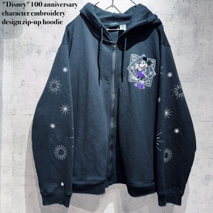 "Disney"100 anniversary character embroidery design zip-up hoodie