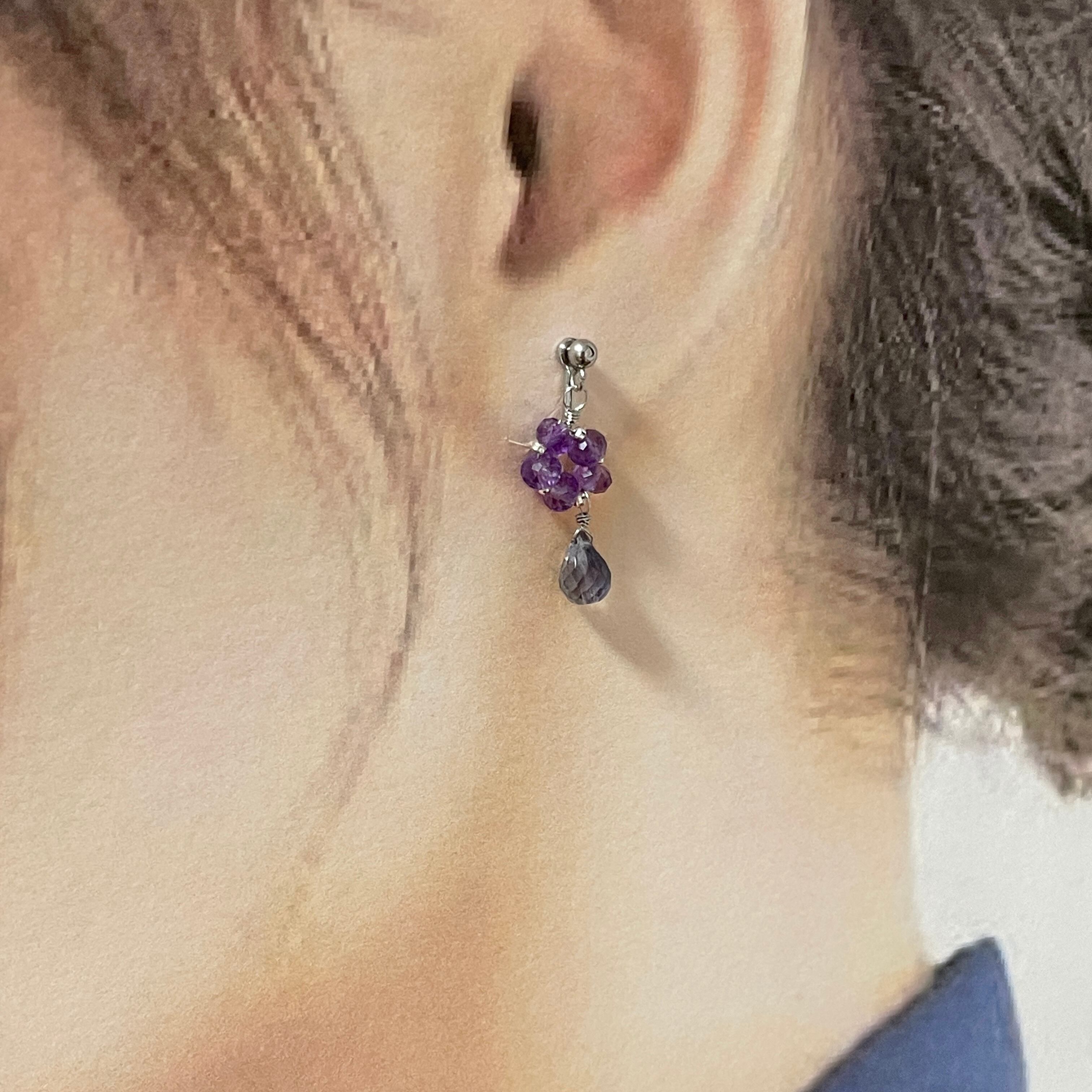 マクラメ　ピアス　レピドライト　アイオライト　アメジスト マクラメ ピアス レピドライト アイオライト アメジスト