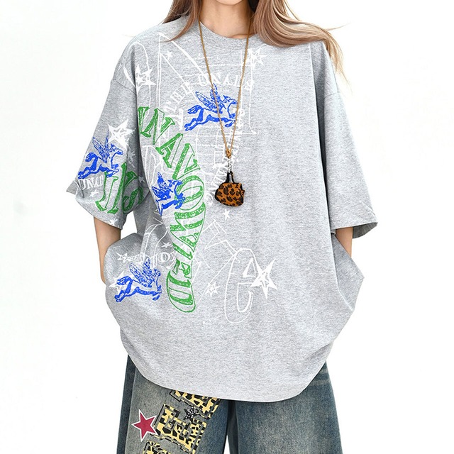 アートラインミックスグラフィティプリントストリートTシャツ 2col   R02025