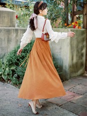 【0205】Tiered Shirt Corduroy Skirt Long Sleeve 2 Piece Set