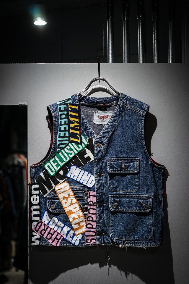【add (C) vintage】Punkish Art Pattern Remake Denim Vest