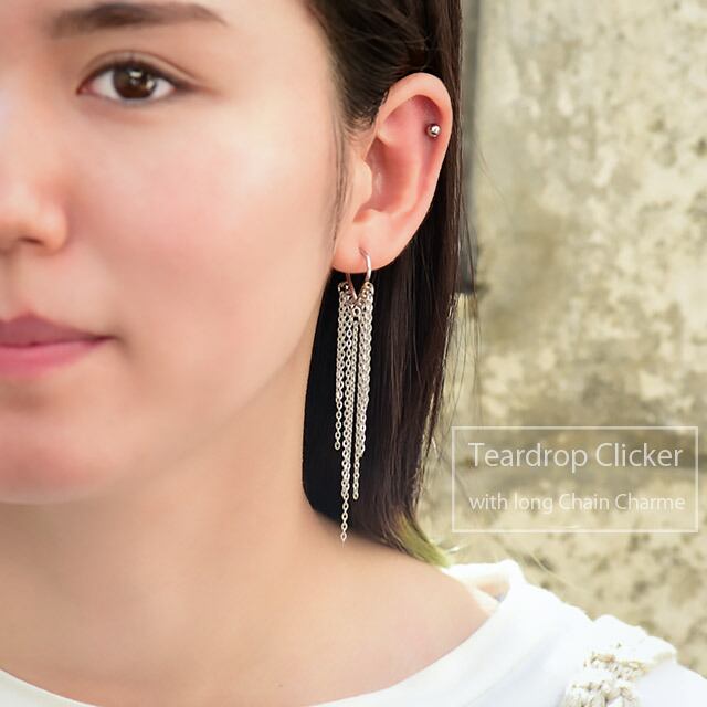 ワンタッチピアス 16g リングピアス ティアドロップ チェーン