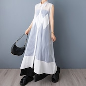 シアー素材 切替 ロングシャツワンピース 30083