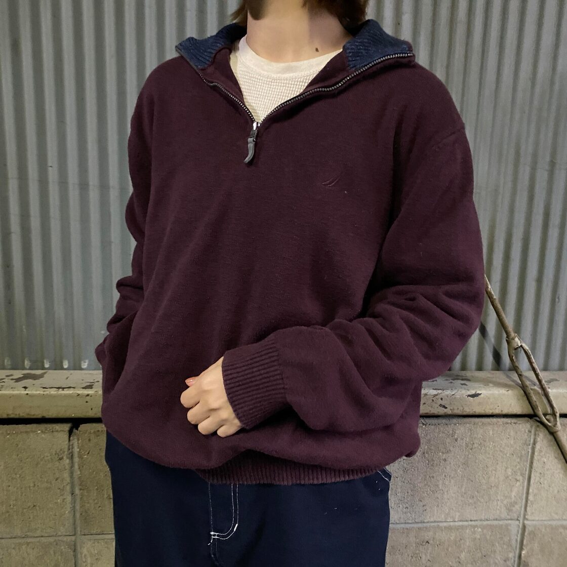NAUTICA ノーティカ ハーフジップ コットンニットセーター メンズL 