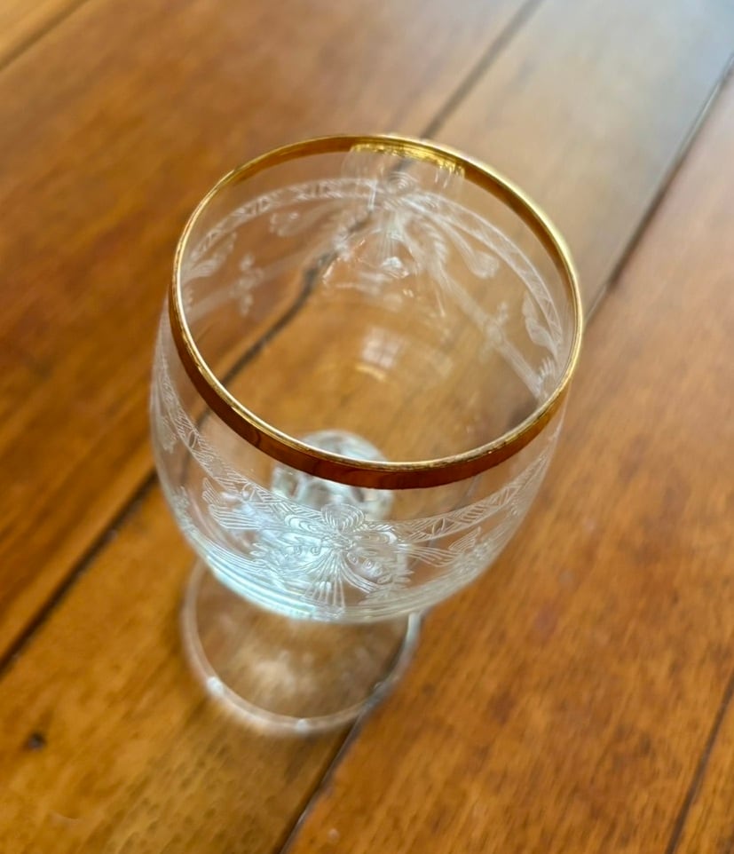 ボヘミアン ワイングラス クリスタル 金彩 チェコスロバキア