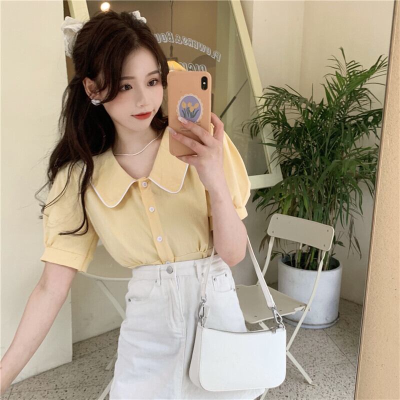カラーホワイトシャツ サマー薄手トップス 大人ガーリー スウィート キュート カジュアル 夏物 1号婦人80520782416