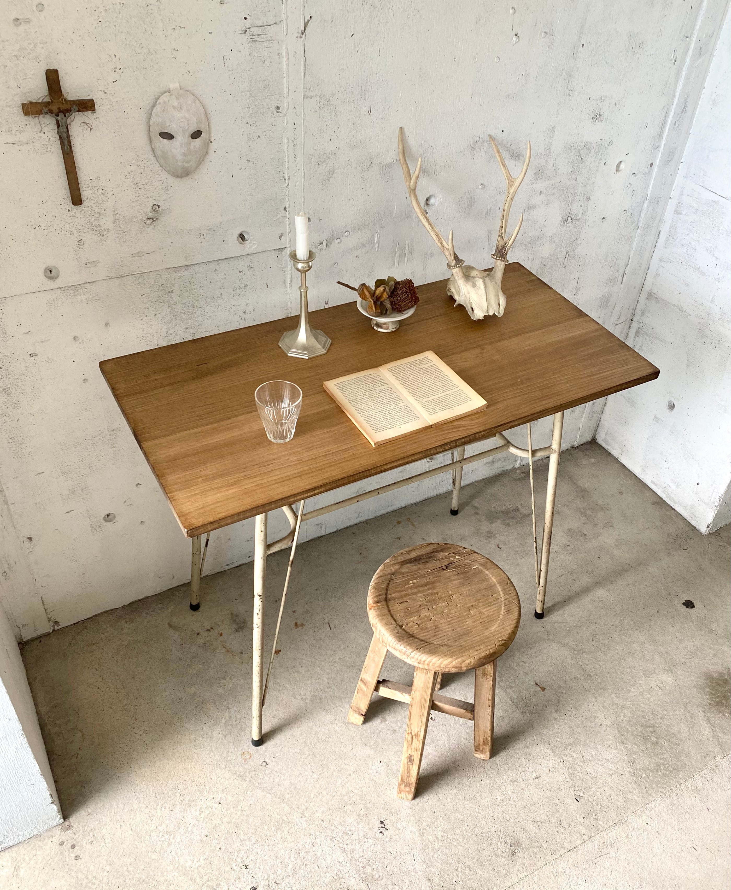 木天板×アイアン白脚のテーブル[古家具] | giraffes craft