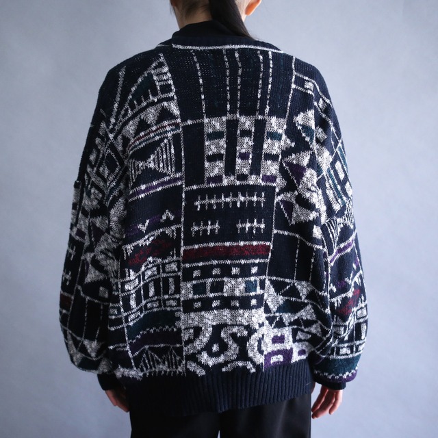 dark tone geometry pattern 3b loose silhouette cardigan