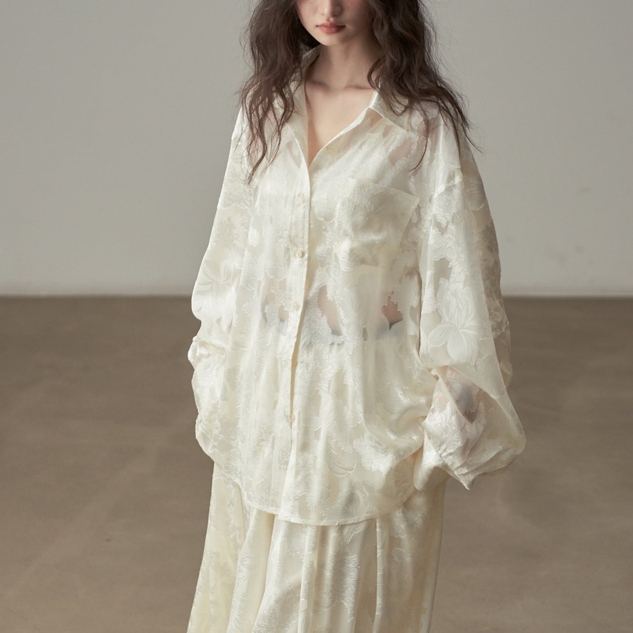 sheer flower shirt i-0196