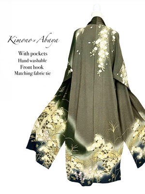 (Size:L/Kimono×Abaya) Matcha color,Sakura pattern