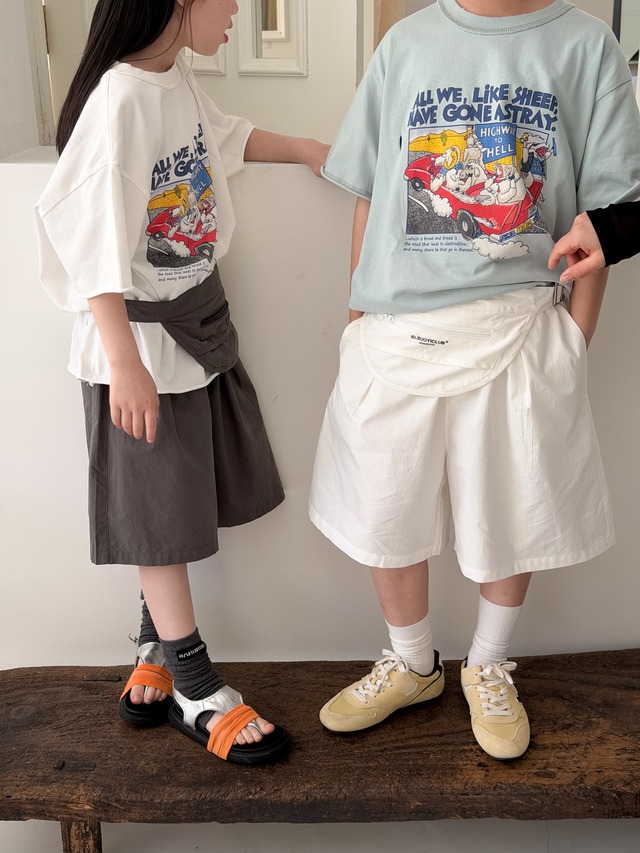 【KID】ゆったりワイドシルエット無地パニーニハーフパンツ - 9