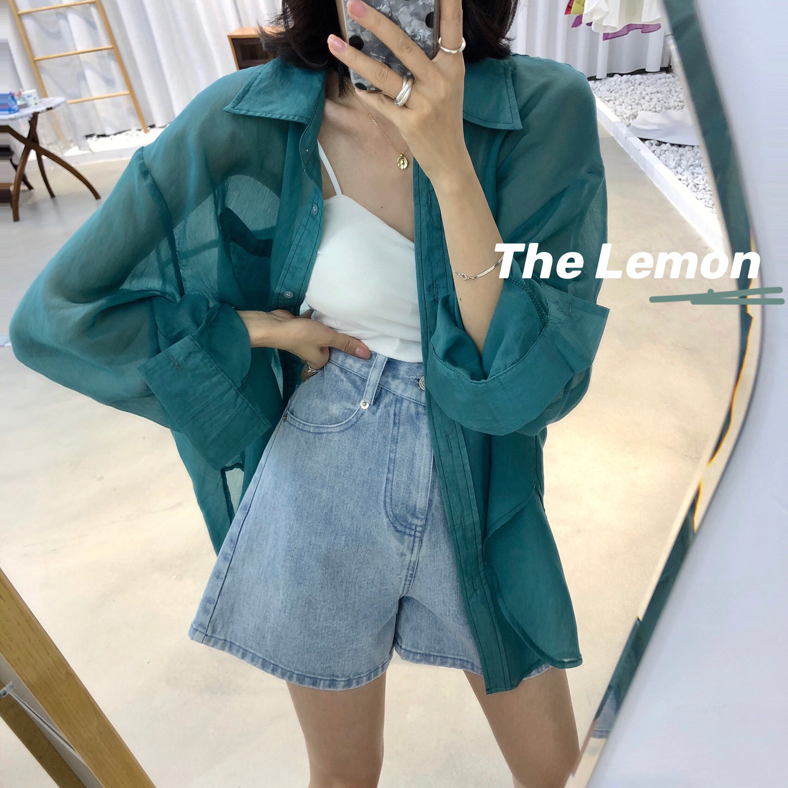 シャツ サマー薄手ルーズソリッド カラーサイドスリットジャケット ロング 夏物 ソリッドカラー ビッグFスモールZ韓国74932028867