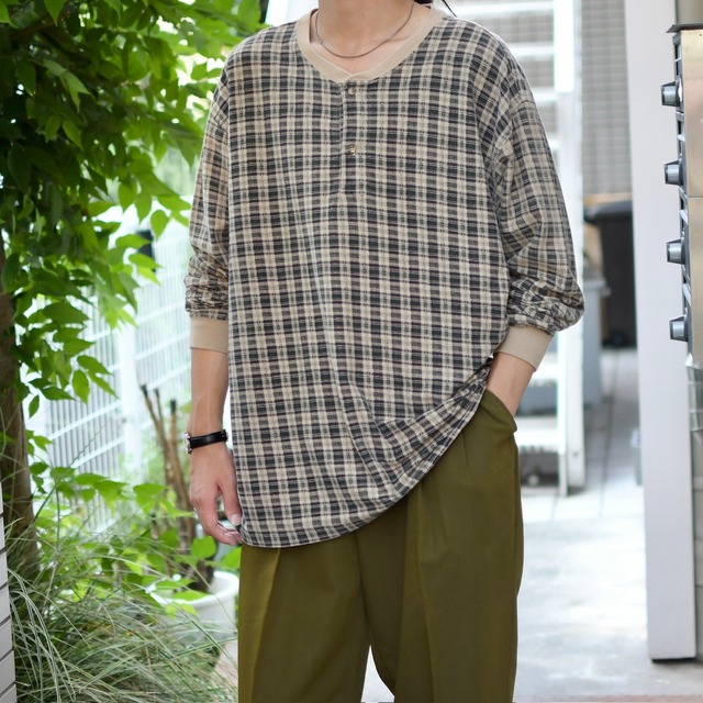 Dockers check henry neck long sleeve tee