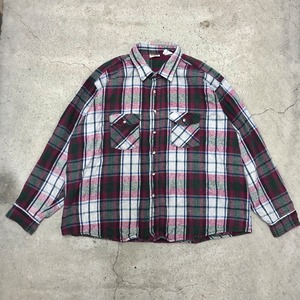 90s FIVE BROTHER/Heavy Flannel Shirt/USA製/3XL/チェック柄ネルシャツ/長袖シャツ/ホワイト/ボルドー/カーキ/ファイブブラザー