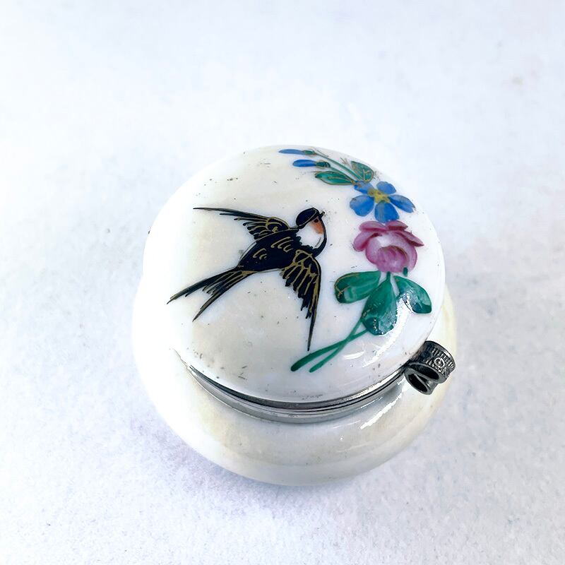 陶器小物入れ 手描き 燕 野鳥 リモージュ 丸型 19ota45 | soracoya