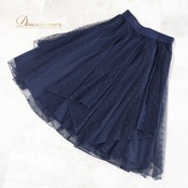 社交ダンス 衣装 スカート ネイビー系 チャコット Chacott 紺 水玉 ドット柄 チュール レッスン 練習 シンプル 上品 透け感 パーティー ダンス衣装 かわいい 落ち着いた色