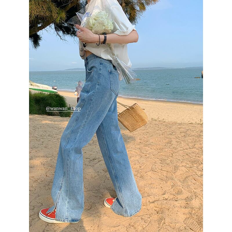 ジーンズ ハイウェスト薄手サマールーズパンツ 夏物 ブラックストロベリース45814431308