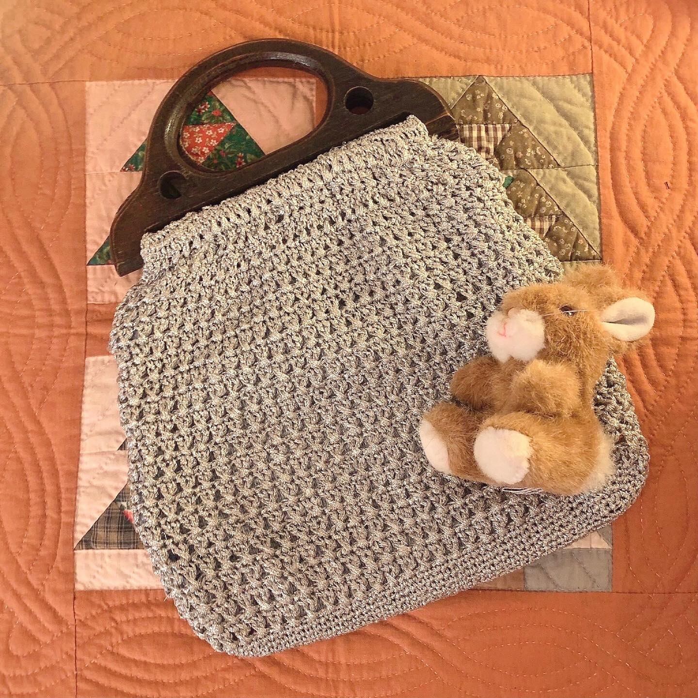silver lame knit hand bag