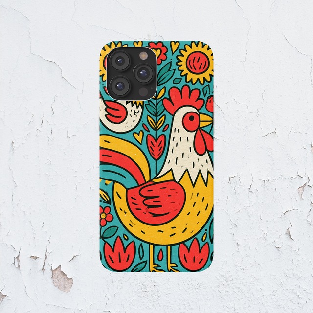 受注生産 iPhoneケース 鳥と花のサイケ民芸柄｜鳥モチーフ PSYF030C