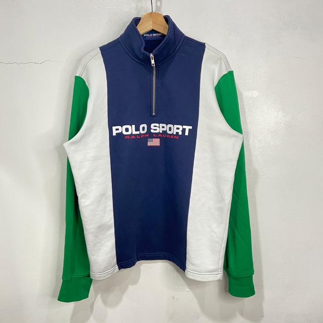 『送料無料』POLO SPORT 切替ハーフジップスウェット　星条旗　M ラルフローレン