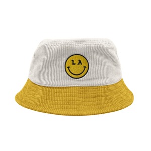 Free & Easy | Be Happy Two Tone Fat Corduroy Bucket Hat | Bone/Yellow