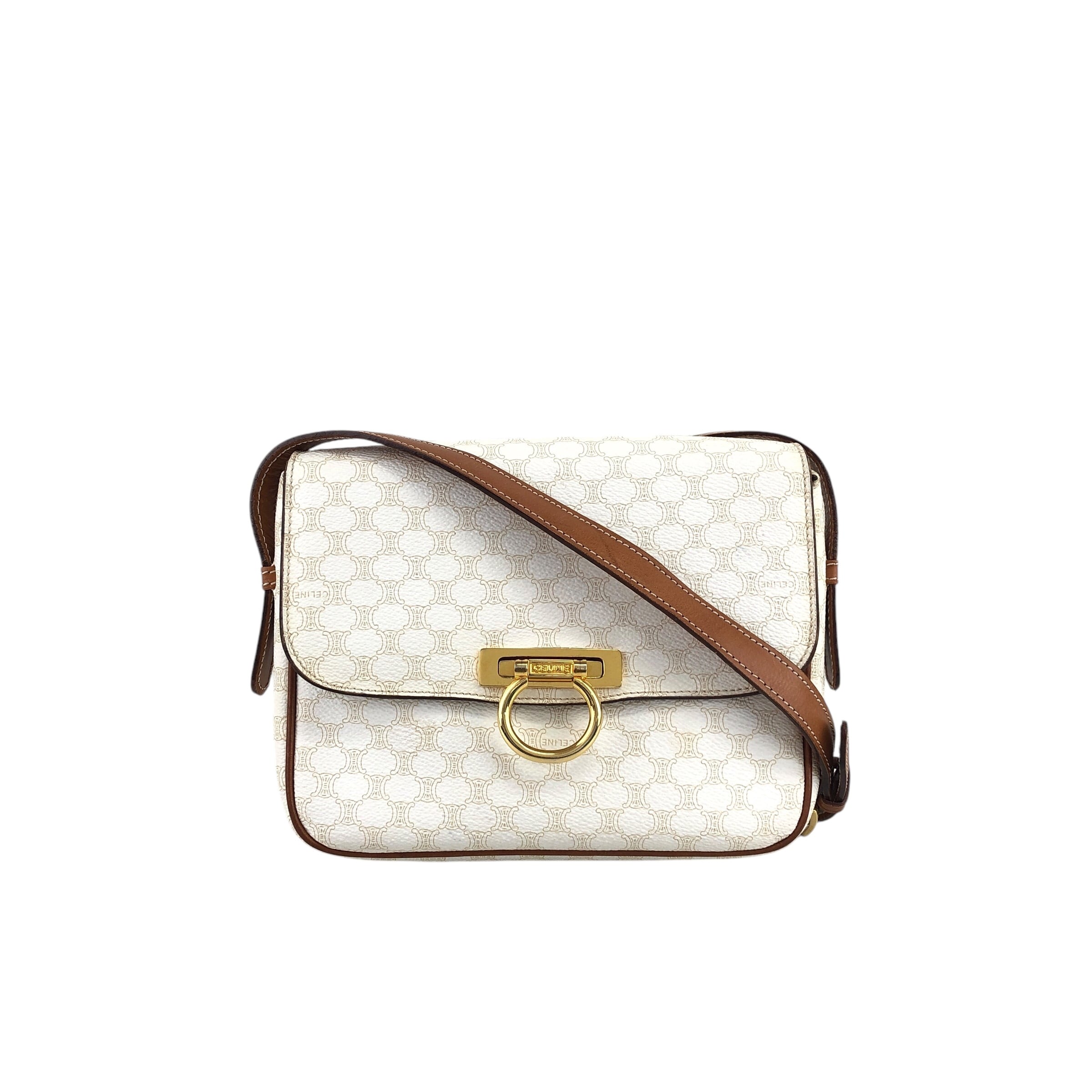 CELINE セリーヌ マカダム ショルダーバッグ ホワイト ガンチーニ PVC