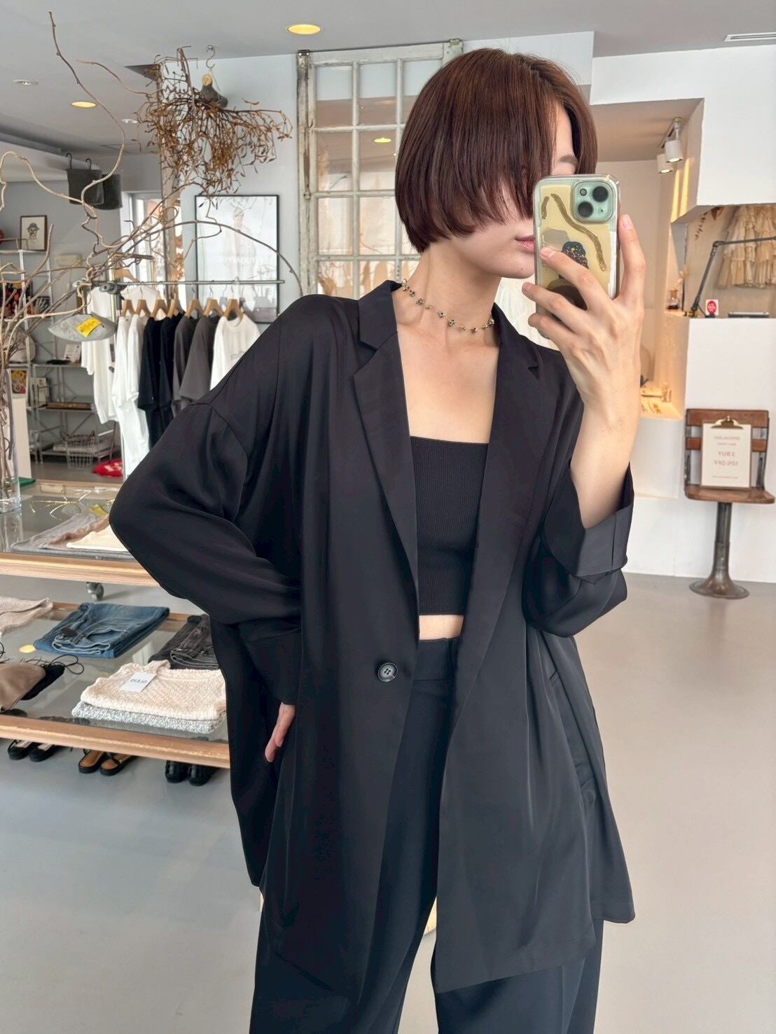 Satin back slit jacket サテンバックスリットジャケット Black