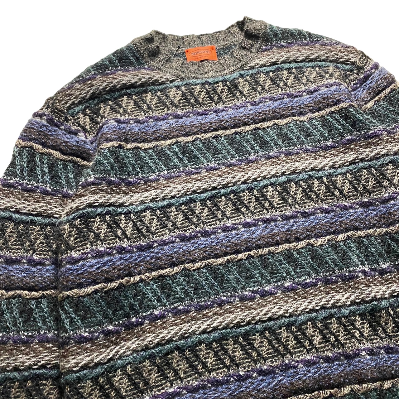 MISSONI border pattern shaggy knit sweater