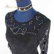 【美品 社交ダンス衣装】ワンピース ドレス DanceFashionPier Mサイズ 黒 ブラック ラインストーン チョーカー レース 可愛い
