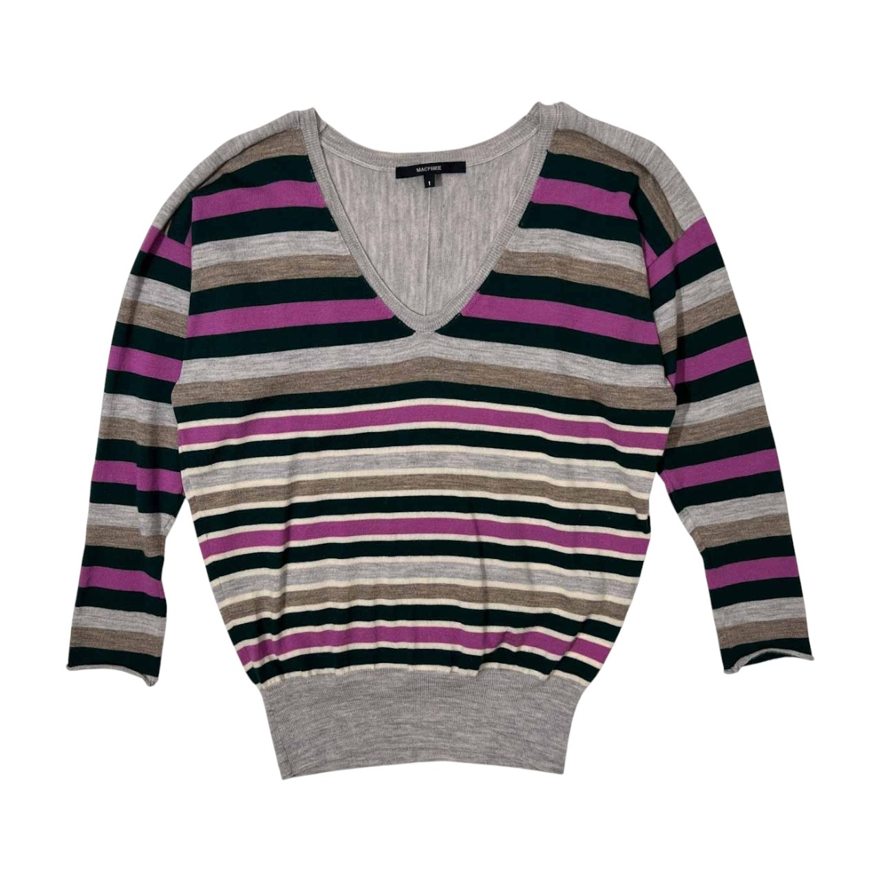 MACPHEE マカフィー トゥモローランド ボーダー柄 Vネック ハイゲージ ウールニットセーター 1 /レディース/薄手