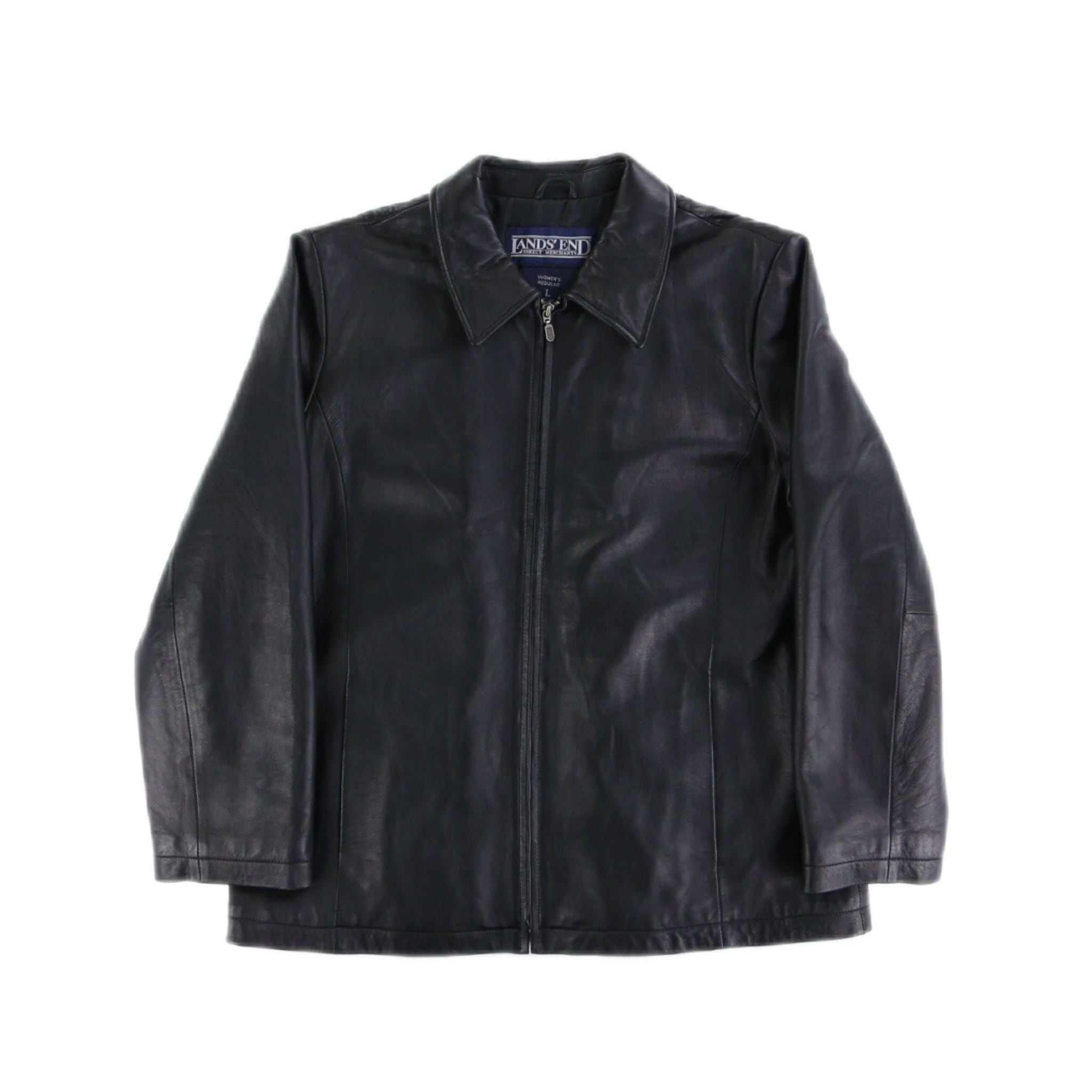 ランズエンド◇ライダースジャケット(L)黒 ラムレザー ダブルジップ 