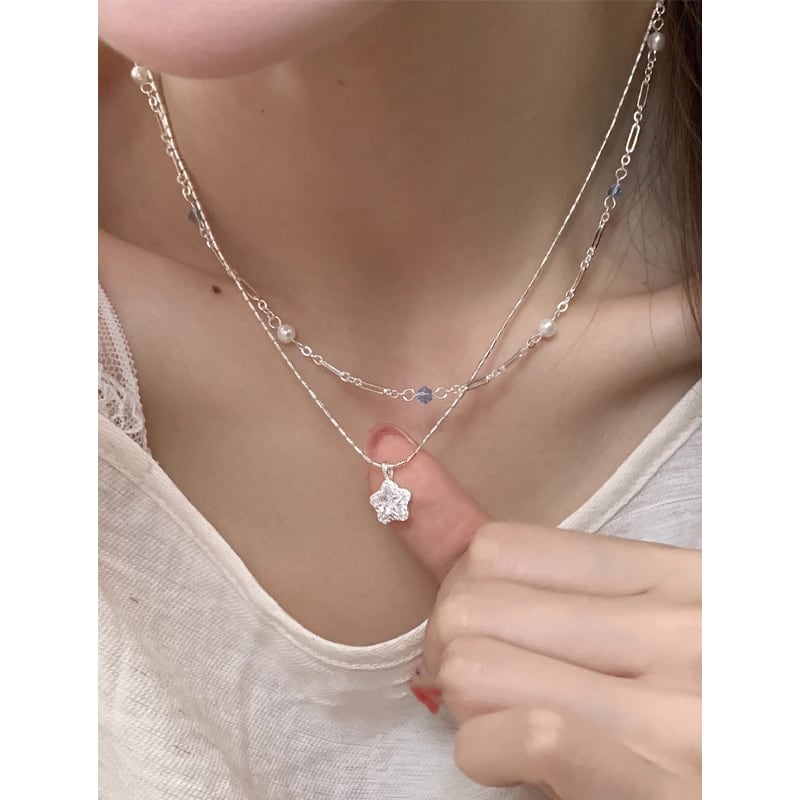 suzyaccシルバー星&パールの2層ネックレス