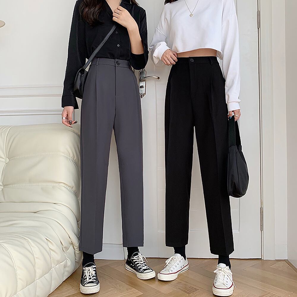 2色 スラックス ストレートパンツ ベルト シンプル シック 大人 全2色 9分丈 センタープレス スラックス アンクルパンツ