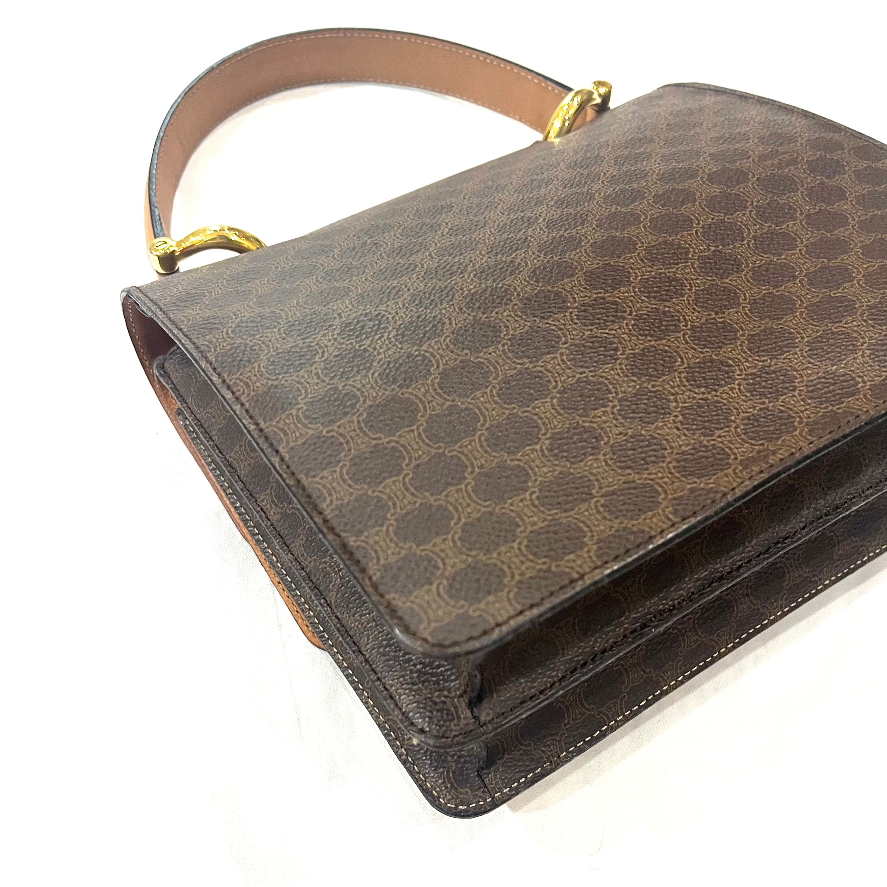 CELINE】 ヴィンテージセリーヌ マカダム柄 二重フラップ ハンドバッグ