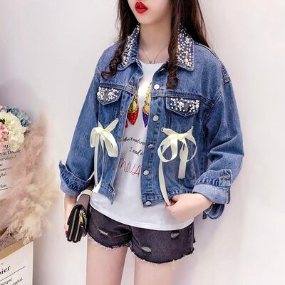 デニム ジャケット 真珠 パール レース リボン きれいめ かわいい