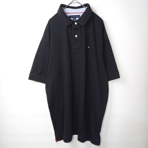 トミーヒルフィガー　ポロシャツ　半袖　オーバーサイズ　無地　刺繍ロゴ　黒