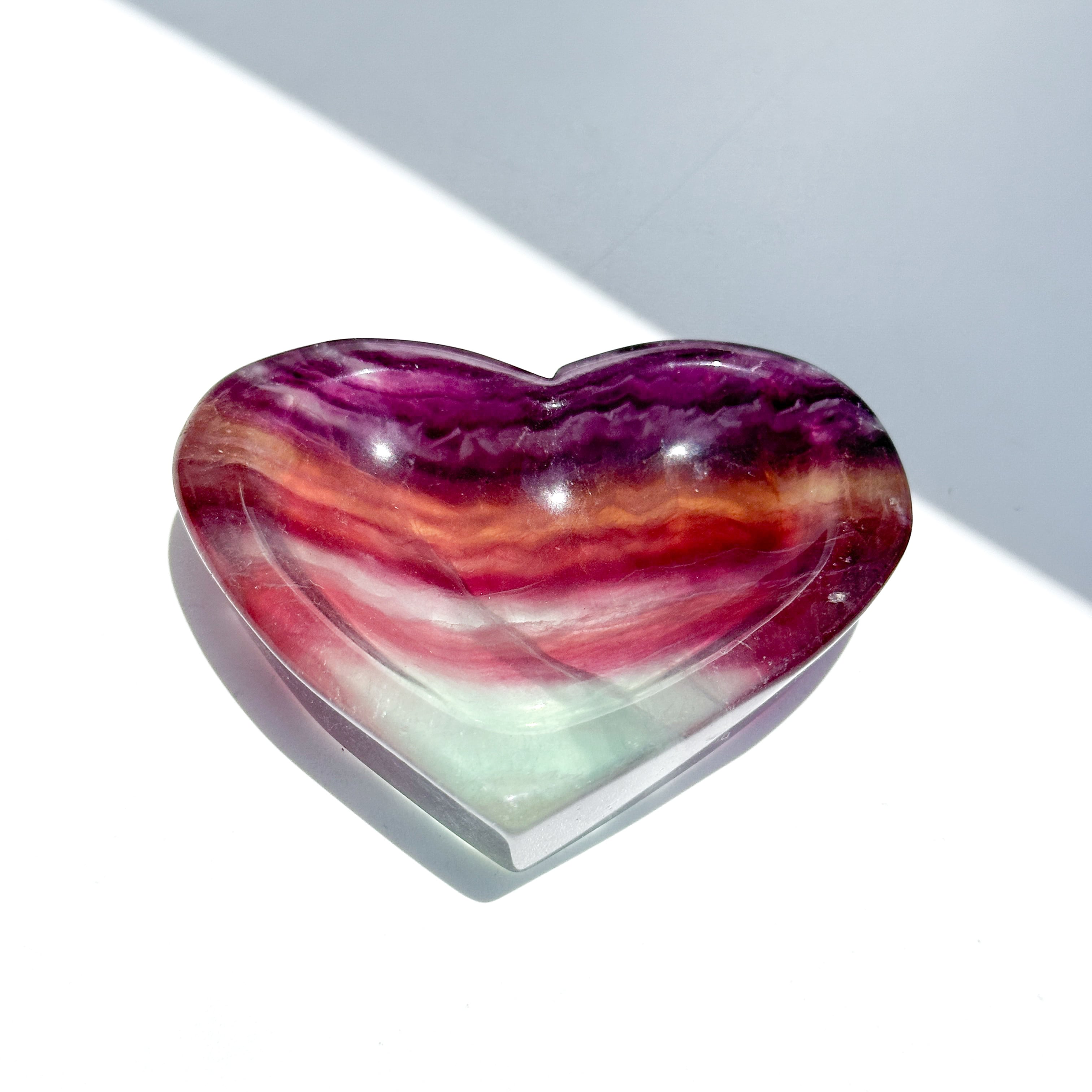 【2958】ハート型 フローライト レインボーフローライトハート型のうつわ03◇ RainbowFluorite