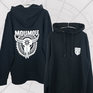 「MOUMOU」バッファロー スカル 牛 丑 レギュラーパイル パーカー 黒 ※両面プリント