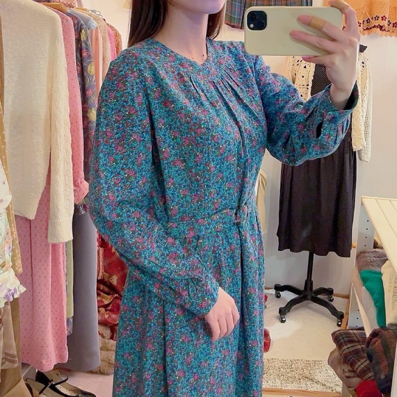 pink line flower gather one-piece