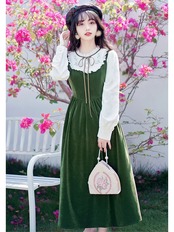 【0181】Faux Layered Vintage Velvet Long Sleeve Dress