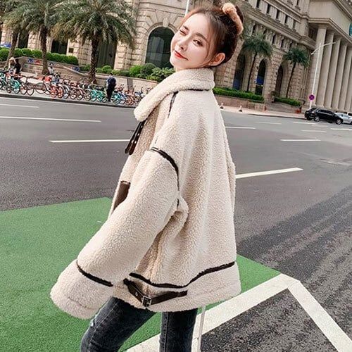 韓国ファッション 子羊の毛 コート 気質 大人気 暖かい 厚手 縫付
