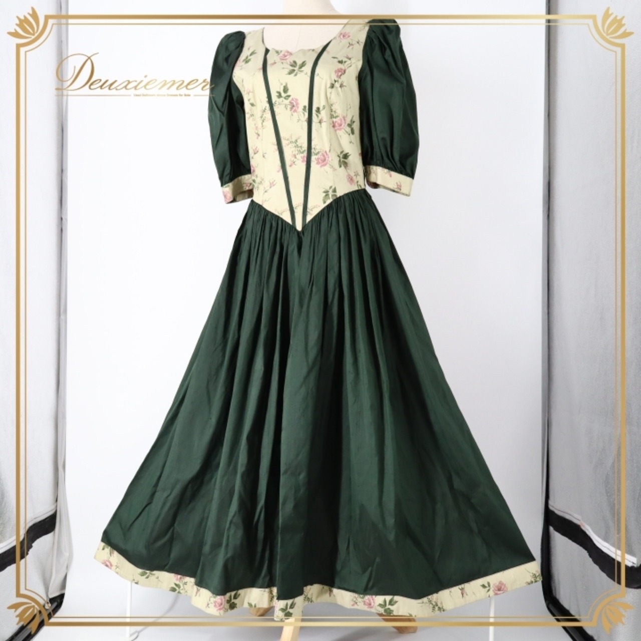 フォークダンス 衣装 ワンピース ドレス グリーン系 花柄 光沢 かわいい カントリー チロリアン 落ち着いた色 華やか ダンス衣装 イベント ステージ 練習 レッスン ピンク系