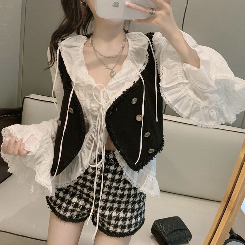 ウェストショートジャケット シャツ ハイウェストショーツ オータム ストリート 秋物 ブルマー ガールズファッション84268520965