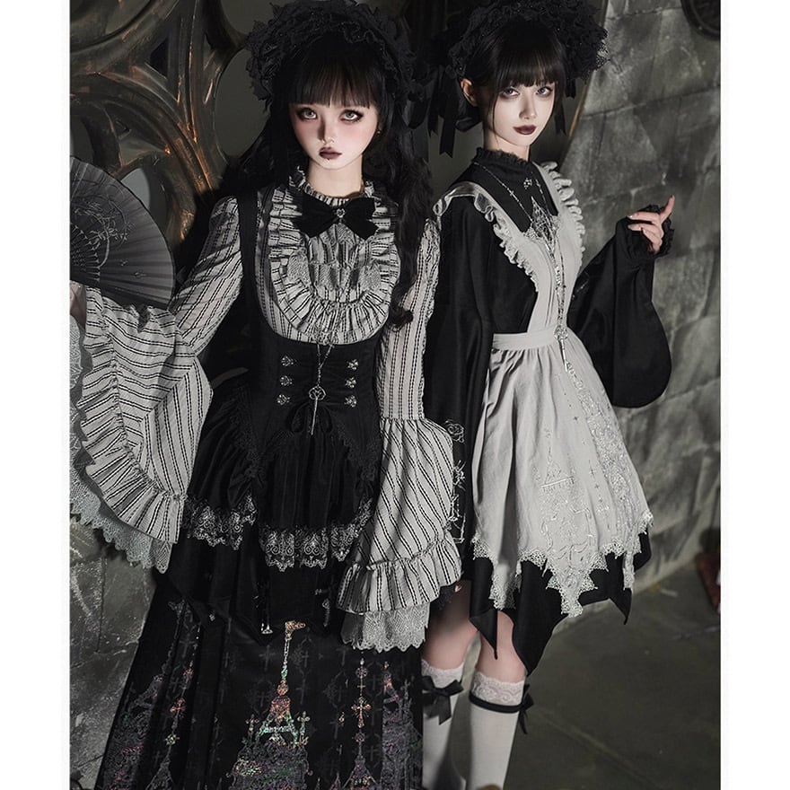 宵闇の礼拝堂 姫袖ブラウス×中華風ロングスカート ゴスロリ6点セット