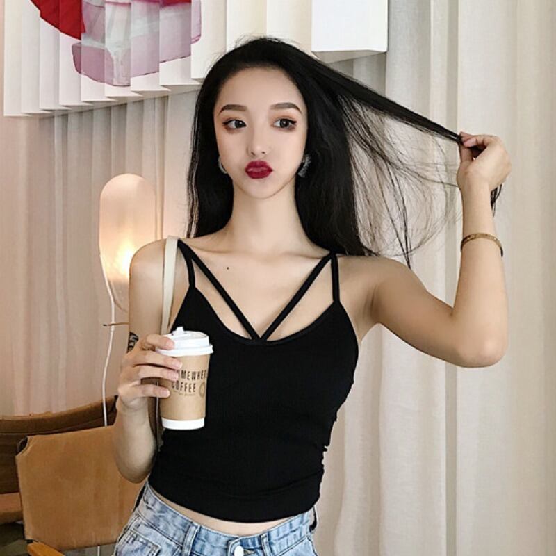 2020年初春のシックなファッションキャミソールの女性用ノースリーブボトミングシャツ、小さなストラップと美しい背中の女性 YY-ファッション3037789426