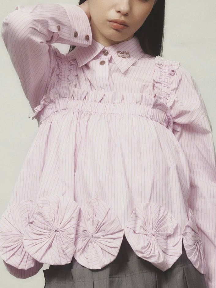 26SS】HOUGA ホウガ / フレアブラウス トップス 長袖 /sign skirt tops