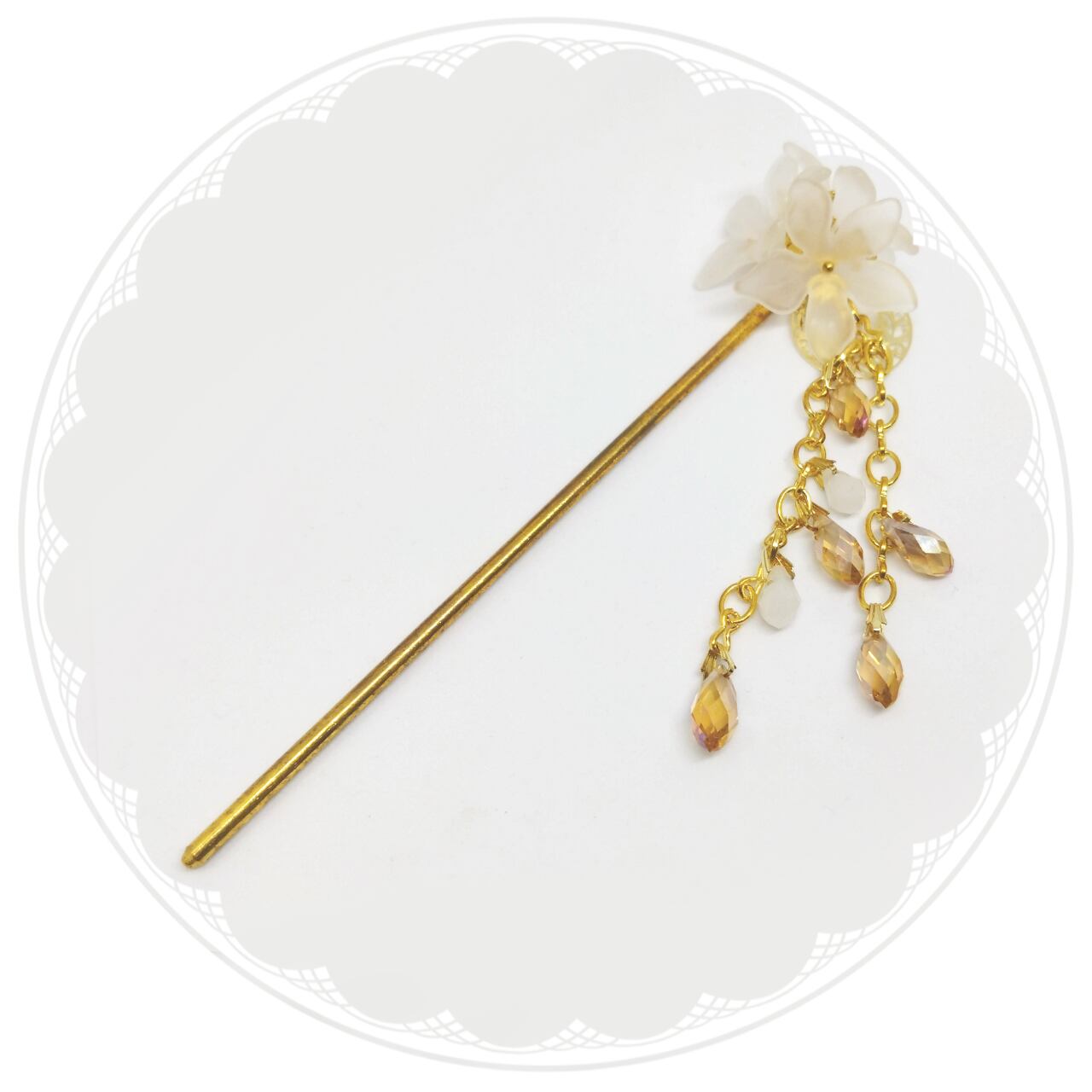 【かんざし】白花に雫