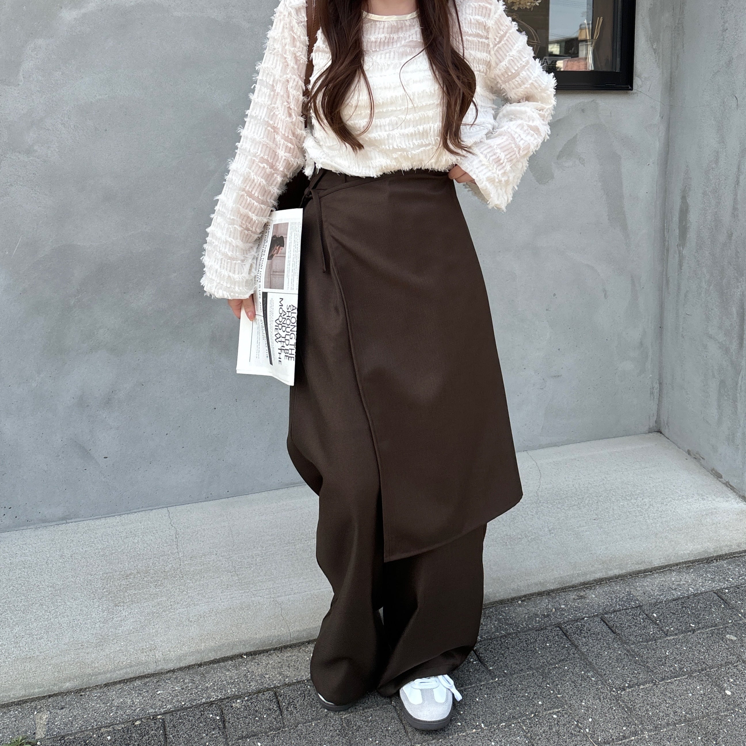 ヘザーツイルラップスカート付きパンツ