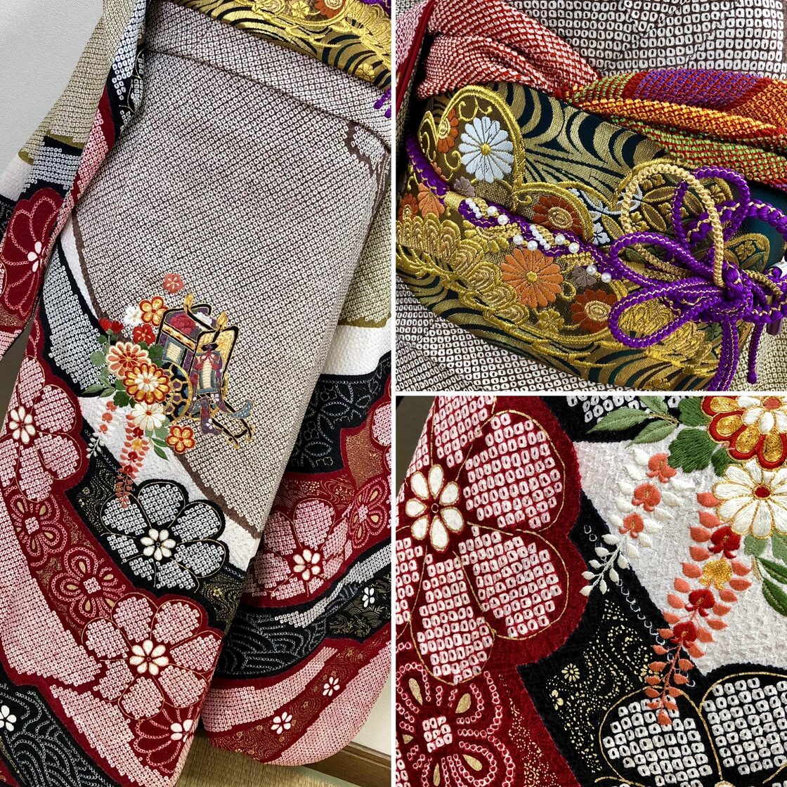 豪華【三松誂製 総絞り】古典柄 手刺繍 正絹 振袖セット s159 | PAY ID